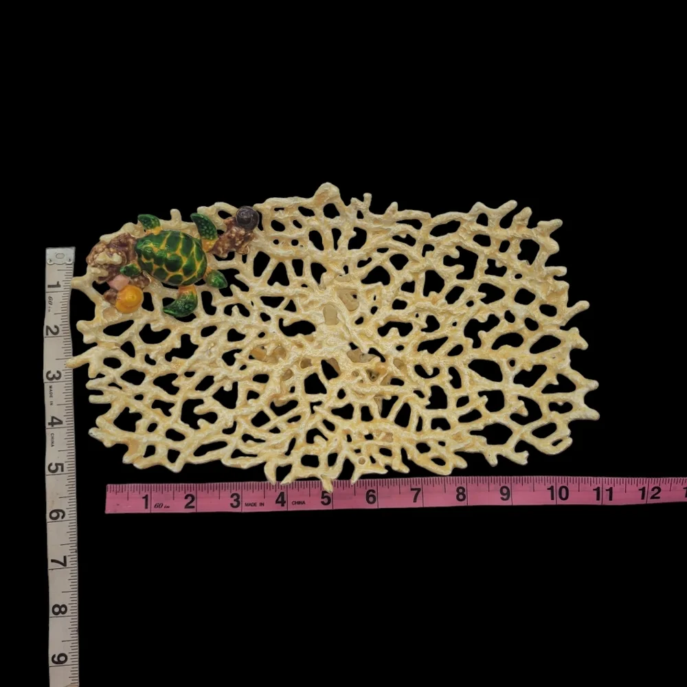 Kubla Craft - Shell Sculpture‎ & Enamel Coral Plate - Sea Turtle